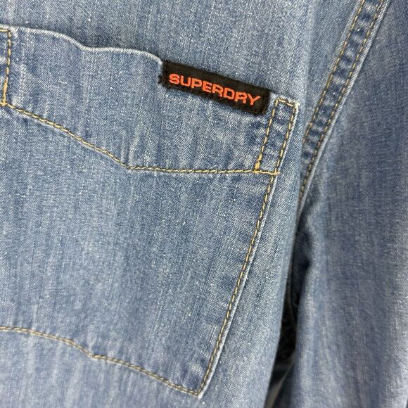 Superdry The London Loom Blue Denim Shirt Men’s Size Large - Picture 2 of 7
